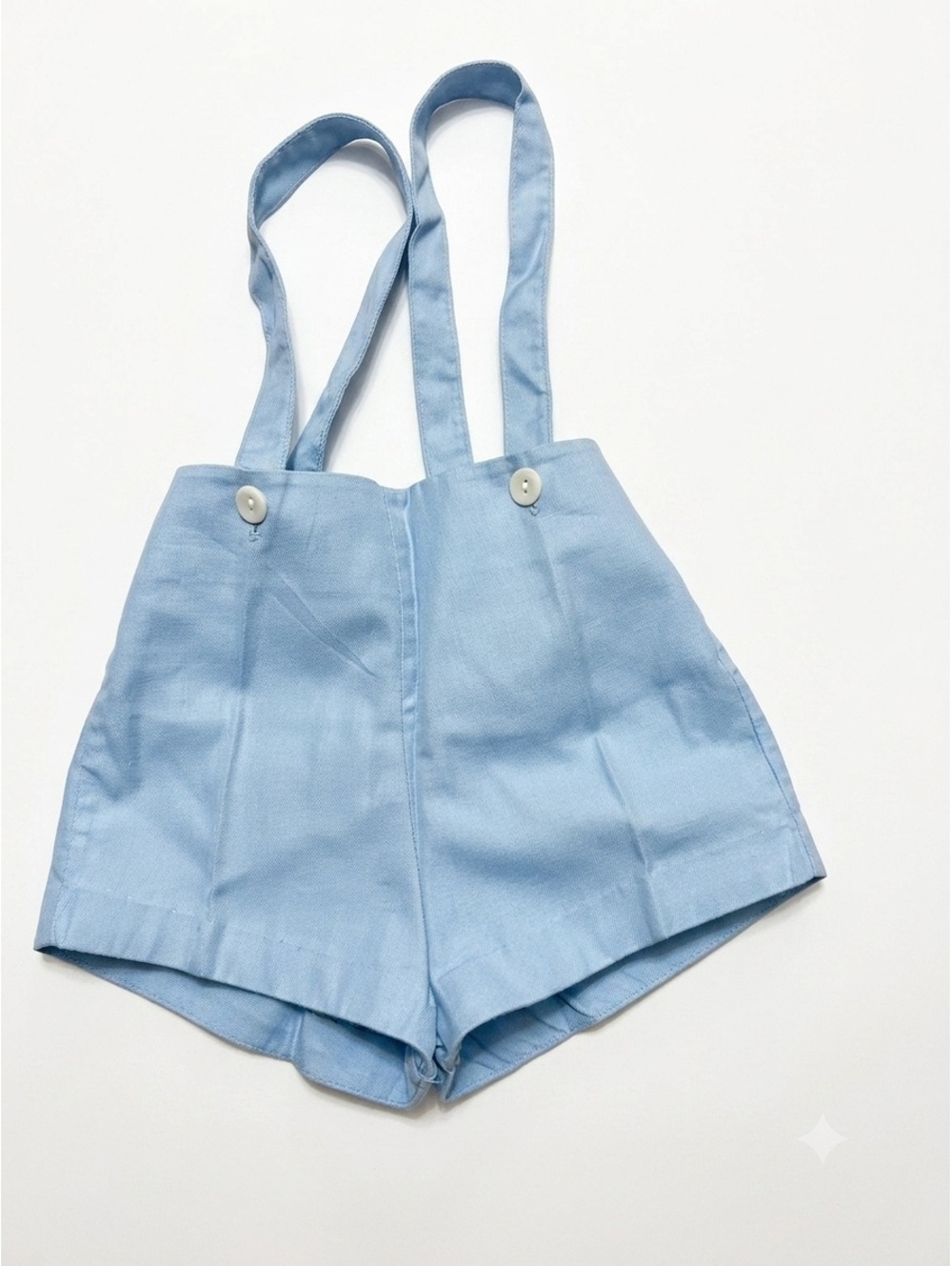 Vintage Handmade Baby Boy Light Blue Overall Shorts / Diaper Cover w/ Suspenders